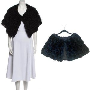 NWT Adrienne Landau Fur Shawl Black Rosettes Wrap